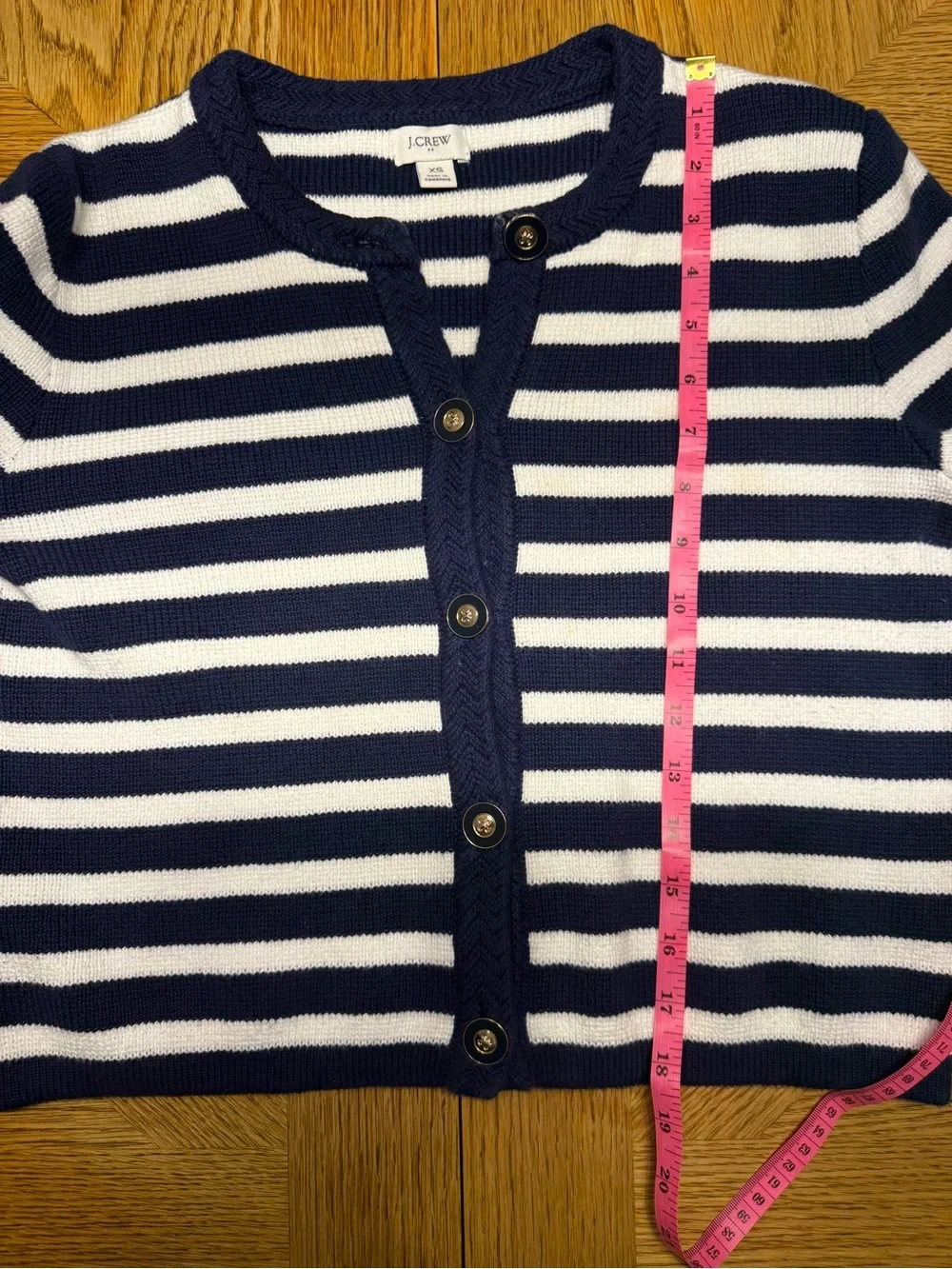 I Crew Navy and White Nautical Striped Crewneck Button Cardigan Sweater